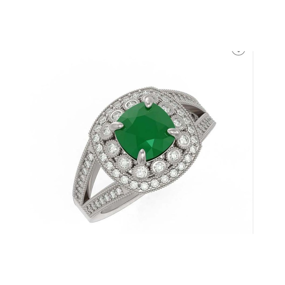 14k White Gold Diamond & Emerald Ring